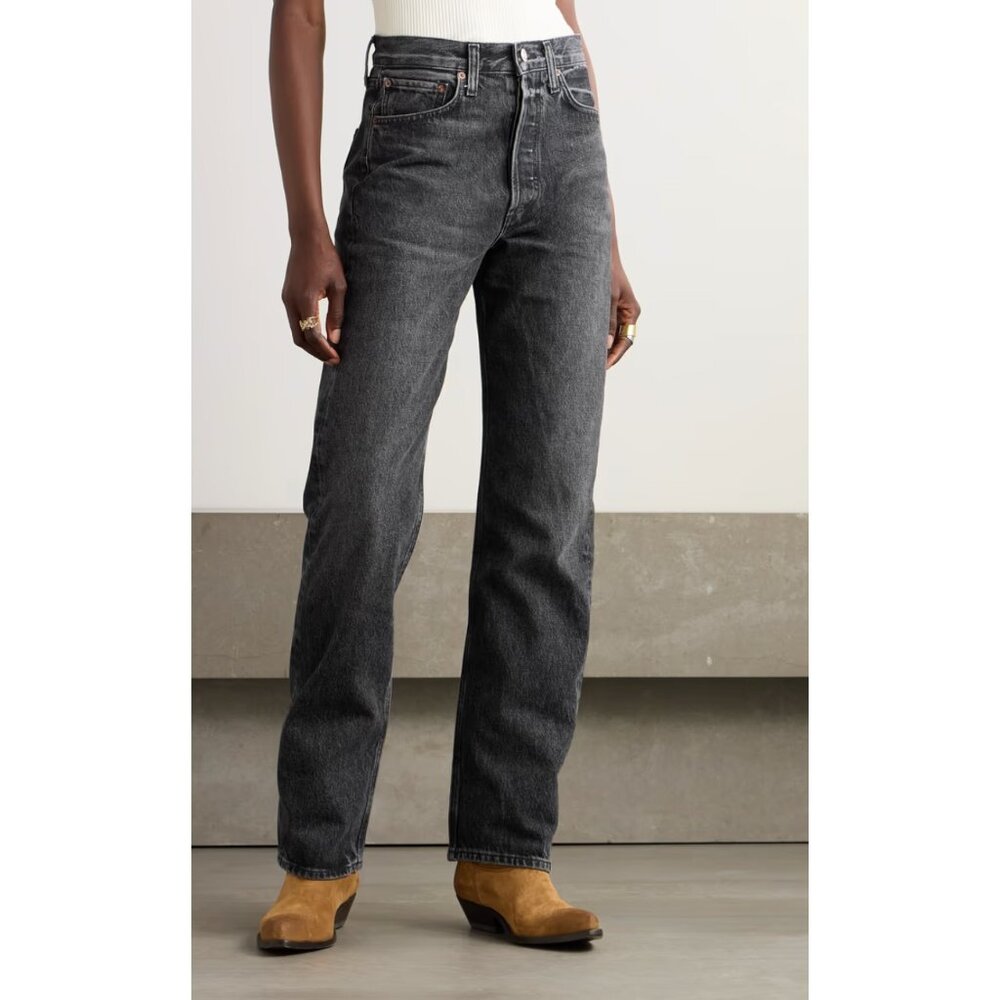 AGOLDE 90s Mid Rise Straight Denim Jeans in Faded Black